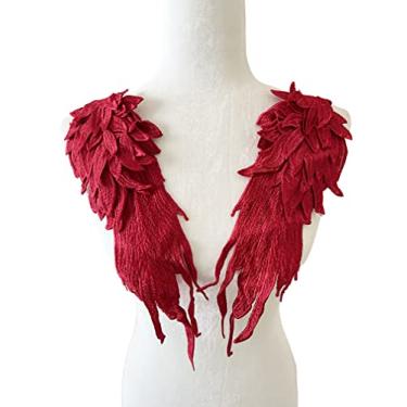 Imagem de PEPPERLONELY 1 par de bordado de asa de anjo aplique de costura de flor para vestido de festa de casamento roupas de vestido de noiva artesanato faça você mesmo, 40,64 x 12,76 cm, vinho tinto