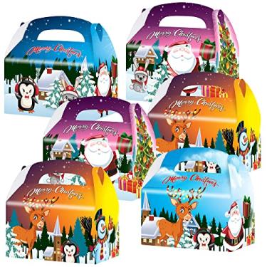 Imagem de ArtCreativity Caixas de , conjunto de 12, caixas de doces de Natal de papel de papelão com alças de transporte, adoráveis suprimentos de Natal e feriados, sacolas de