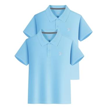 Imagem de Youper Pacote com 2 camisetas polo para meninos, camiseta polo juvenil de secagem rápida e manga curta, Azul claro, M