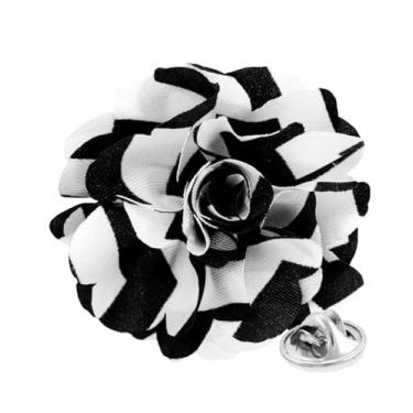 Imagem de Vittorio Vico Broche de lapela floral listrado formal masculino premium - flor na lapela para homens, broche de flor, 2.5" (6.36CM), Poliéster, Não aplicável