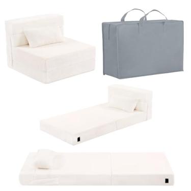 Imagem de Givjoy Sofá-cama dobrável bege colchão para crianças com travesseiro, tapete de cochilo dobrável lavável para crianças, futon, sofá dobrável para crianças, cadeira dobrável com bolsa de armazenamento