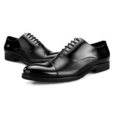 Imagem de Sapato social masculino Oxfords com cadarço em couro para negócios formais e casamentos casuais com bico quadrado com cadarço Oxford