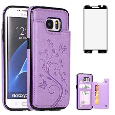 Imagem de Capa de telefone para Samsung Galaxy S7 Edge com protetor de tela de vidro temperado porta-cartões carteira suporte flip celular de couro Glaxay S7edge Gaxaly S 7 Plus Galaxies GS7 7s 7edge capas