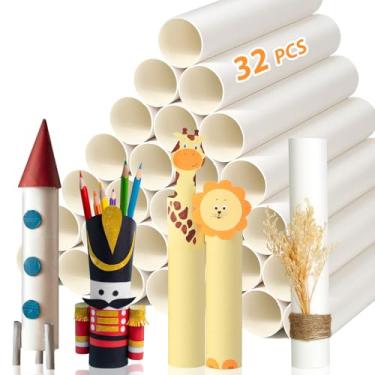 Imagem de MAPVOLUT Pacote com 32 tubos de papelão para artesanato - Papel branco - 4 x 25 cm, rolos de papel higiênico vazios para artesanato, tubos de artesanato, papel kraft premium forte e resistente à