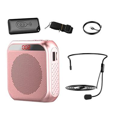 Imagem de Amplificador de voz recarregável portátil de ouvido de cinturo, suporta USB TF para professores, canto, treinadores, treinamento, Rosa ouro