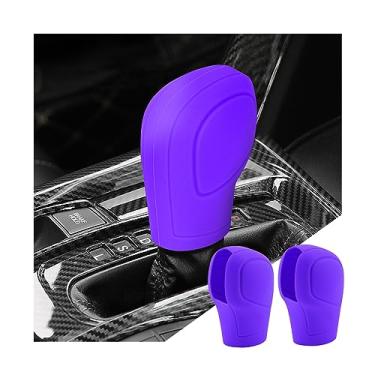 Imagem de zipelo Pacote com 2 capas de manopla de marcha de carro, protetor de alavanca de marcha de botão automático, capa de câmbio de silicone confortável para homens e mulheres, acessórios interiores de veículos universais (roxo)