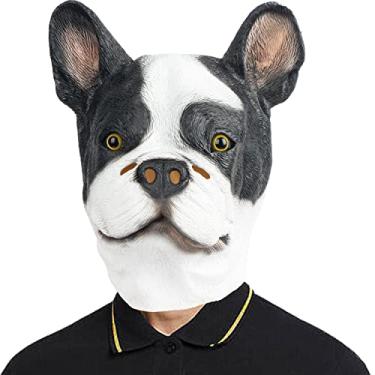 Imagem de PartyHop Máscara de látex para cães Boston Terrier Máscara de terror assustadora fantasia vestido para festa de Halloween Carnaval