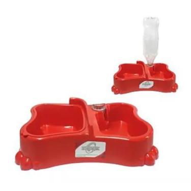 Imagem de Bebedouro Comedouro Duplo Com Suporte Garrafa Pet Cão Gato - ORNAMENTA