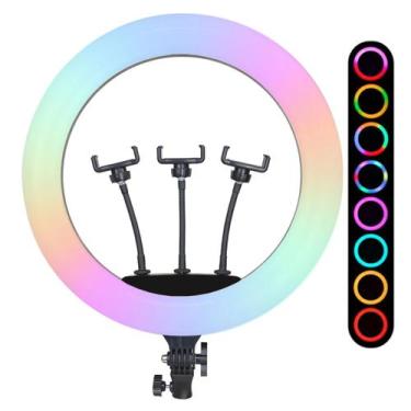 Imagem de Ring Light LED RGB Iluminador 45cm com Suporte para Celular - CXB RGB 