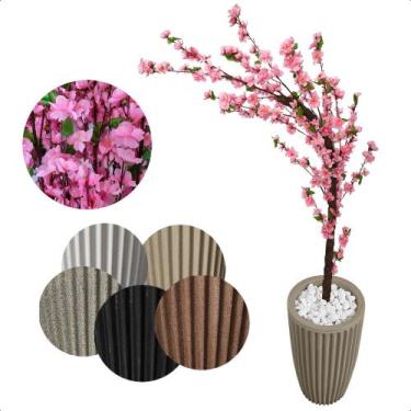 Imagem de Cerejeira Artificial Rosa Bebê De Galho Curvo Vaso Decoração - Flor de