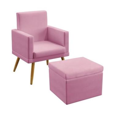 Imagem de Poltrona Almofadada Vega Com Rodapé Com Puff Quasar Sued Rosê Aradecor