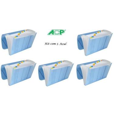 Imagem de Pasta Sanfonada Plastica A4 12 Divisoes Azul Kit c/5 Pcs ACP