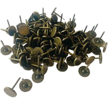 Imagem de 100 peças de bronze vintage cabeça chata aderência polegar 17 mm / 0,67 polegadas cabeça plana tachinhas decorativas para foto de madeira móveis sofá porta caixa de joias decoração (11 x 17 mm)