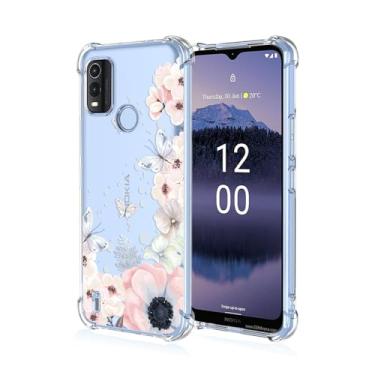 Imagem de RRXSYXL Capa para Nokia G11 Plus para Nokia G11 Plus Capa de telefone fofa rosa transparente estampa floral estética macia TPU protetora feminina feminina capa de telefone para Nokia G11 Plus (flores