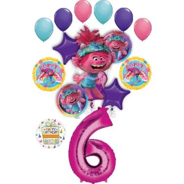 Imagem de Poppy World Tour 6th Birthday Party Supplies Trolls 15pc Balloon Bouquet Decorations