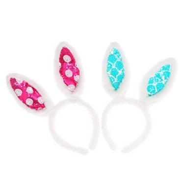 Imagem de PLUSMAYI Tiara de orelhas de coelho, 2 peças, fofa, toque macio, orelhas de coelho, faixa de cabeça de Natal, orelhas de coelho, presente de pelúcia orelhas de coelho para crianças, meninas, azul, roxo, orelha de coelho