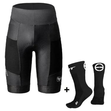Imagem de Bermuda ciclismo masculina Free Force Endurance Gel + meia, G, Preto