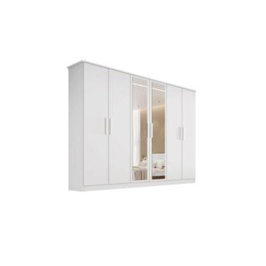 Imagem de Guarda Roupa Casal Nina 100% Mdf Com Espelho 6 Portas 4 Gavetas Puxador Em Madeira - Bianchi Móveis: Branco