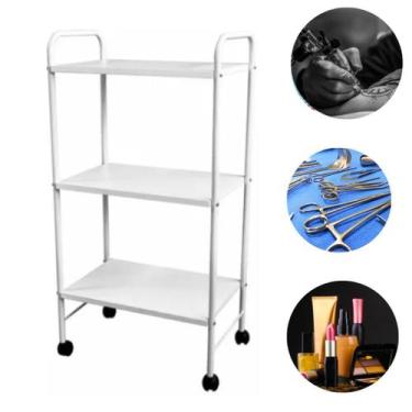 Imagem de Mesa Carrinho Auxiliar Multifuncional Estética -  3 Prateleiras Aço - 