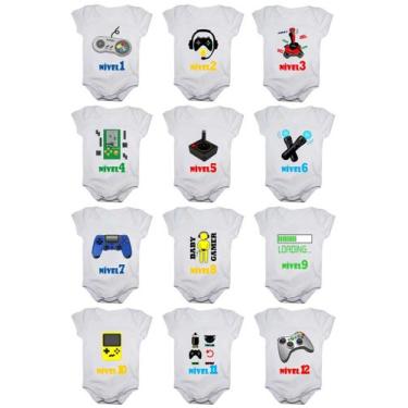Imagem de Kit Body Bebê Mesversario Manga Curta Vídeo Game 12 Bodies 1 a 12 Mese