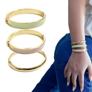 Imagem de Kit 3 Braceletes Feminino Tons Pastel Banhado Ouro Semijoia - GRANADO 
