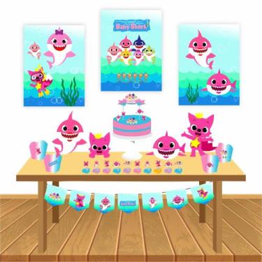 Imagem de Kit Festa Infantil Menina Baby Shark Decoração Lembrancinha - Cg Mimo 
