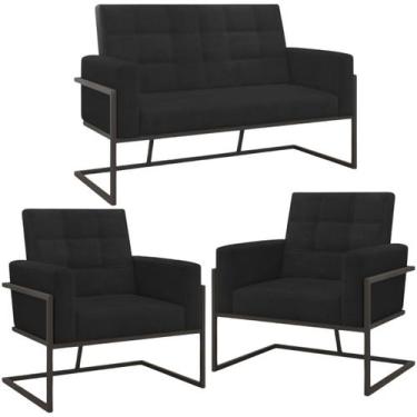 Imagem de Kit 2 Poltronas Namoradeira Base de ferro para Manicure Sala de Estar 