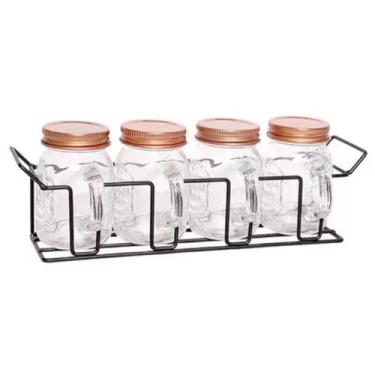 Imagem de Porta Condimentos Caneca Vidro Com 4 Unidades - Zein Importadora