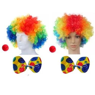Imagem de Fantasia Palhaço Unissex C/ Peruca Nariz Gravata Circo Festa - CM Pres
