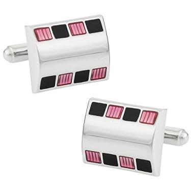 Imagem de Abotoaduras retangulares rosa e preto chanfradas Cuff-Daddy com caixa de apresentação