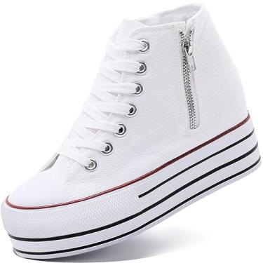 Imagem de Tênis feminino plataforma salto alto salto branco tênis moderno para mulheres e meninas, 10 cm branco, 34