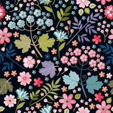 Imagem de VaryStyle Papel de parede colorido de 45 x 998 cm, papel de parede floral removível e colorido, papel de contato floral preto para armários, paredes e locatários, papel de parede para prateleiras de