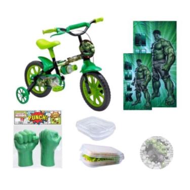 Imagem de Bicicleta Aro 12 Infantil do Hulk 5 itens - Nathor