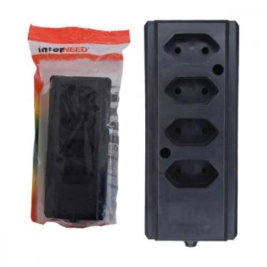 Imagem de Tomada Barra Interneed 2 Polos Preta 10A. Quadrupla, Preto