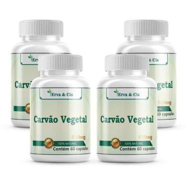 Imagem de Carvão Vegetal 100% Natural 4 Frascos 240 Cápsulas 500Mg - Erva E Cia