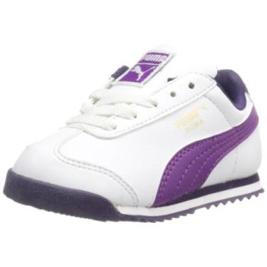 Imagem de PUMA Roma Basic Tênis infantil (bebê/criança pequena/criança grande), Branco/Amora/Uva/Dourado, 22 BR