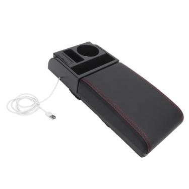 Imagem de Travesseiro de Apoio de Braço do Console Central de Carros, Tampa de Suporte de Braço de Comprimento Ajustável Com Porta de Xícara e Porta USB, Almofada de Protetor de Descanso
