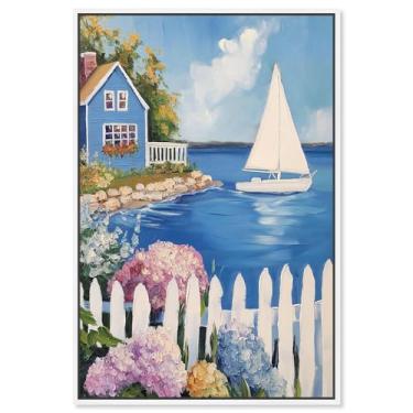Imagem de Art Remedy Tela para cerca de piquete Monet Coastal, moldura branca, 25,4 cm x 38,1 cm