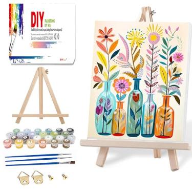 Imagem de Ausanrl Pintura de flores por números em tela emoldurada com cavalete de madeira - pintura por número adulto, pintura de flores por números com moldura, pintura em tela de flores por número para