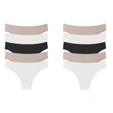 Imagem de Kit 10 Calcinhas Tanga Cotton Algodão Básica Lisa - QLC SPORT, GG, Sor