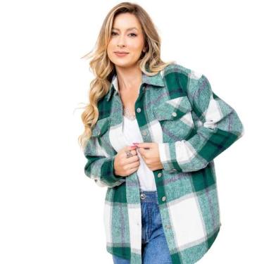 Imagem de Camisa casaco xadrez flanelada premium - SML Fashion, Verde, M, Femini