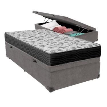 Imagem de Cama Box Baú Solteiro Cinza + Colchão ISO100 D33 Ortobom