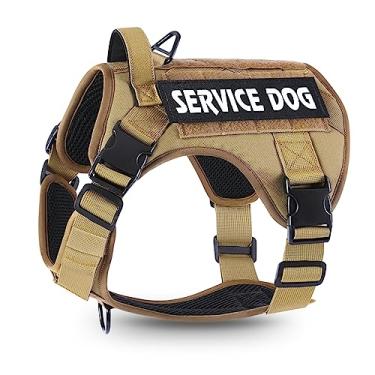 Imagem de voopet Peitoral tático para cães – Peitoral para cães de serviço militar colete de apoio emocional para cães de médio porte grande, respirável e ajustável, sem puxão, arnês ESA para treinamento de caça (com 6 etiquetas)