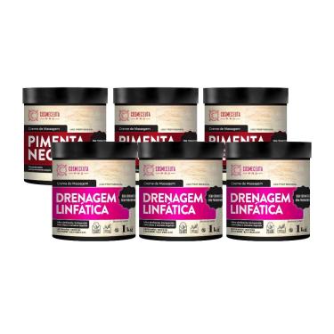 Imagem de Creme de Massagem Profissional cosmeceuta 1Kg Drenagem Linfática 3un Pimenta Negra 3un - Alto desempenho, com grande ação deslizante, rendem em média