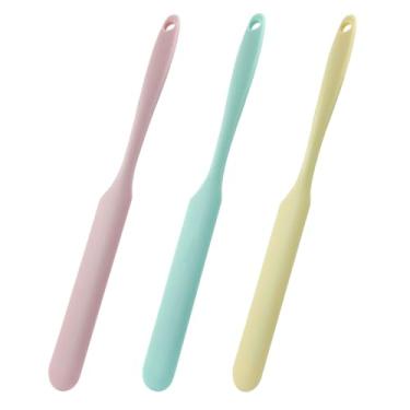 Imagem de Hitefu 3 espátulas de frasco de silicone, ferramentas raspadoras antiaderentes para assar bolos e pulverizar creme de manteiga (amarelo, rosa e verde)