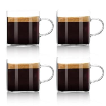 Imagem de Liang baobao Conjunto de 4 xícaras de café expresso, canecas de copos de café expresso, xícaras de chá pequenas, 127 g, vidro transparente com alças para cappuccino, café, chá
