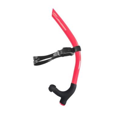 Imagem de Deevoka Bocal de silicone de snorkel de natação mergulho confortável para usar nadadores adultos válvula de purga de maneira única Centro frontal montado, Vermelho