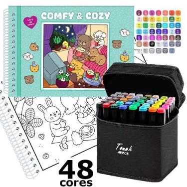 Imagem de Kit Livro De Colorir TikTok Comfy And Cozy Green 48 Desenhos + 48 Cane