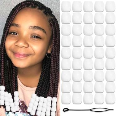 Imagem de VENOFEN 50 peças de contas de cabelo branco acrílico pônei grânulo gradiente branco tansparent branco Loc Dreadlock Bead bonito adorável acessórios de decoração de cabelo trançado joias para mulheres