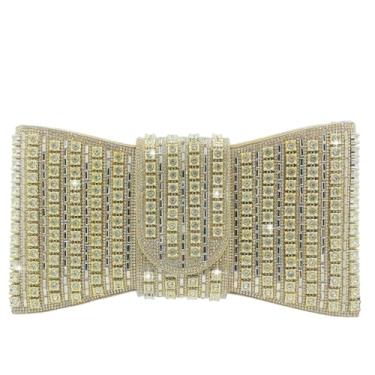 Imagem de Boutique De FGG Bolsa clutch de strass dourada para mulheres, formal, festa, cristal, bolsa de mão com laço para noite, bolsa de formatura, pequena, Chocolate, Mini